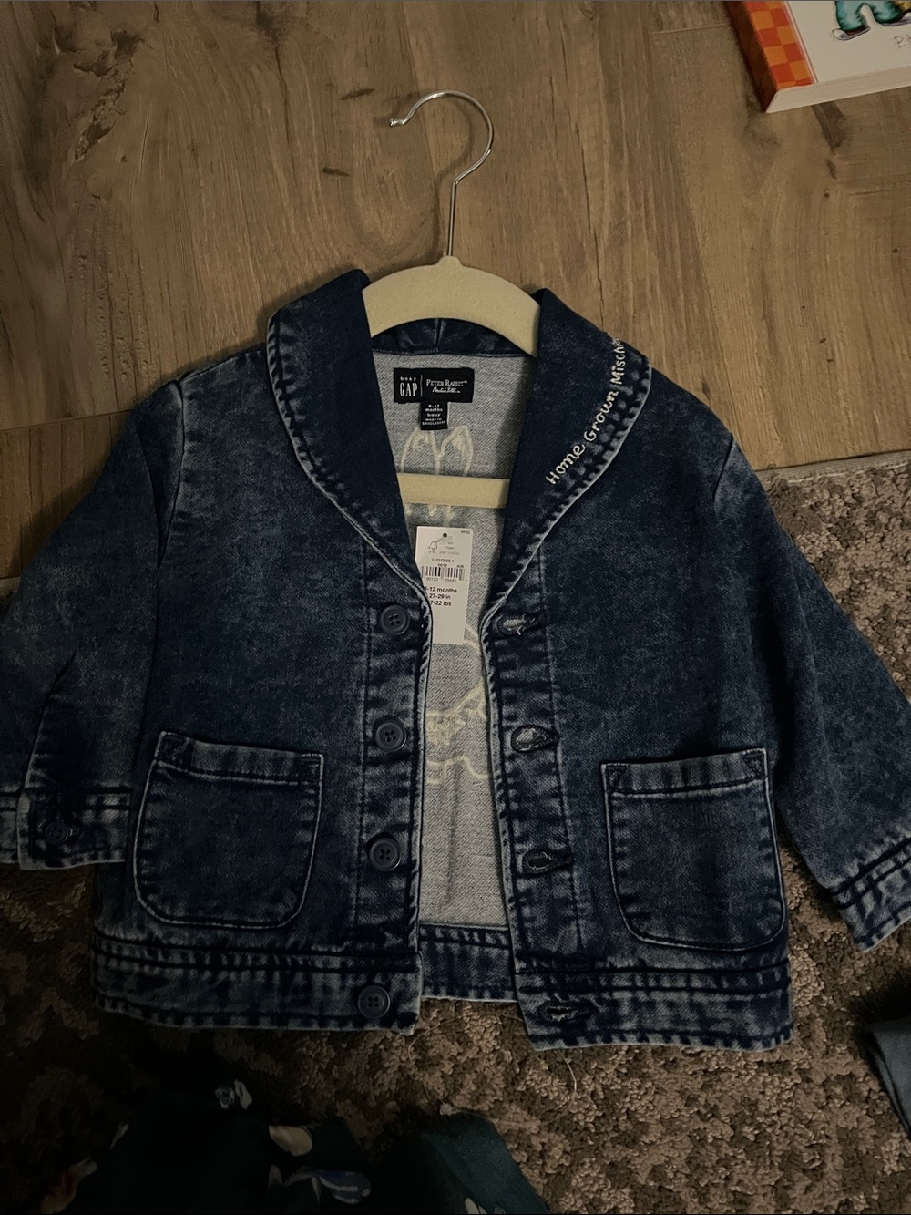GAP Kids Dark Blue Washed Denim Jacket Peter rabbit themed